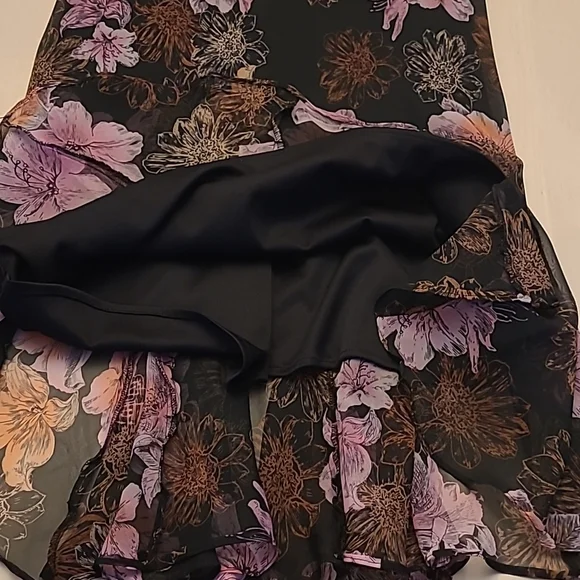 EUC 1990s VTG  Scarlett Black with Pink Floral Print Slip Dress with Flowing Hem - Picture 8 of 16
